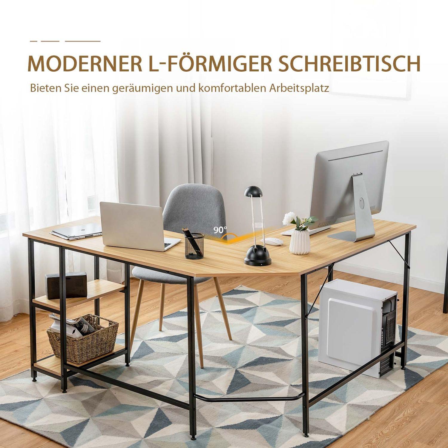 Northix Scrivania a L per casa ufficio con 2 ripiani 138 x 60 x 75 cm naturale  