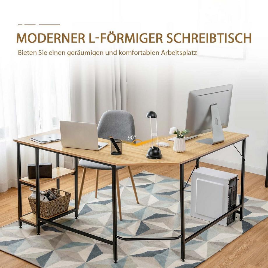 Northix Bureau de bureau en forme de L avec 2 étagères 138 x 60 x 75 cm naturel  