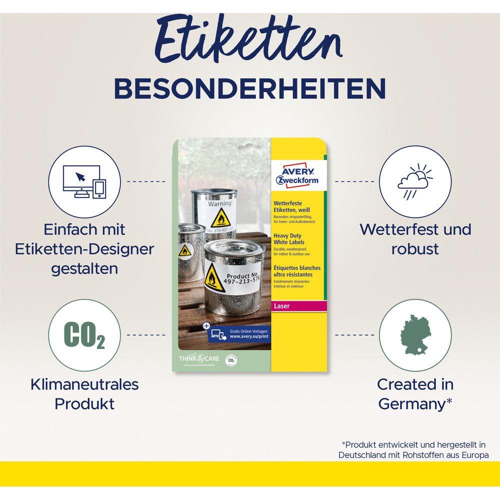 Avery-Zweckform AVERY ZWECKFORM Wetterfeste-Etikett. 210x297mm L4775-8 weiss 8 Blatt/8 Stk.  