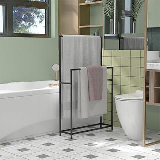 Northio Porte-serviettes, porte-serviettes autoportant avec 2 porte-serviettes, porte-serviettes de bain pour salle de bain, métal, 66 x 20 x 110 cm, noir  