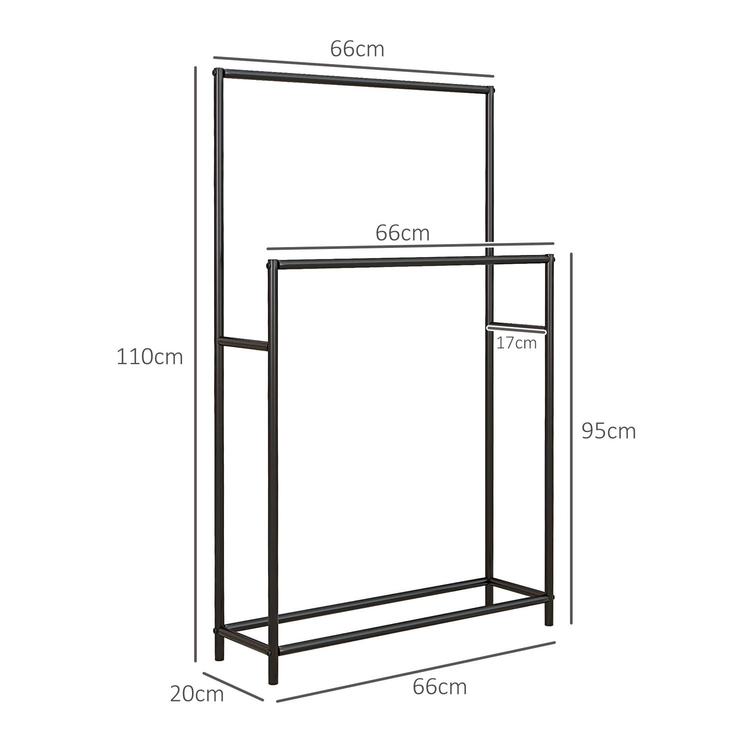 Northio Porte-serviettes, porte-serviettes autoportant avec 2 porte-serviettes, porte-serviettes de bain pour salle de bain, métal, 66 x 20 x 110 cm, noir  