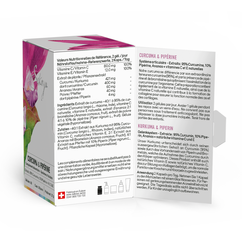 Sekoya Swiss  Curcuma & Pipérine | Contre l’arthrose 