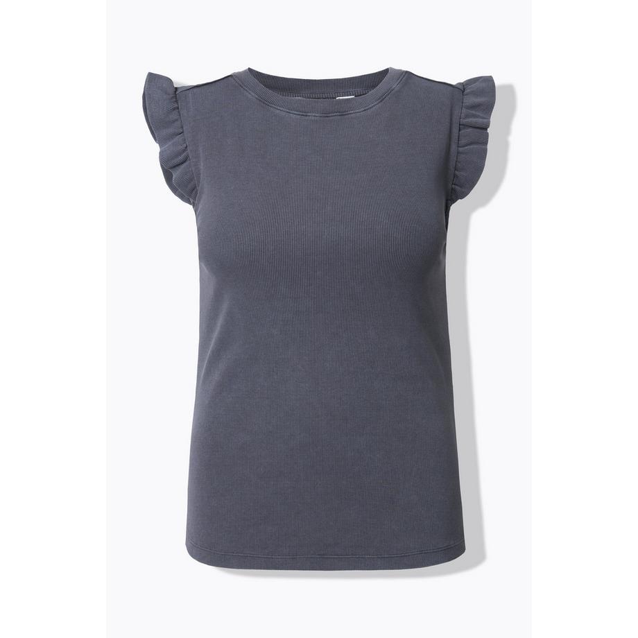 Studio Untold Rippshirt Slim Shape Ärmelvolant  