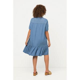 Ulla Popken  Midikleid, Jeansoptik, A-Linie, Stehkragen, Halbarm 