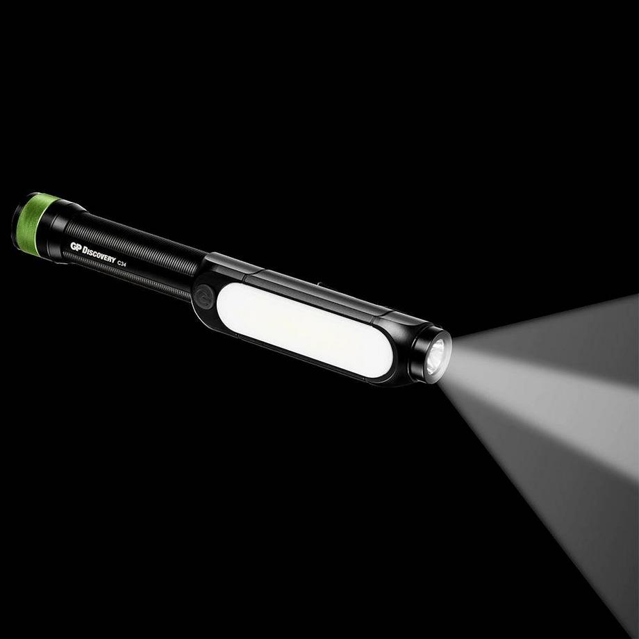 GP Discovery  Taschenlampe C34: Arbeitsleuchte inkl. seitlichem COB LED-Licht mit hohem Lumenwert 