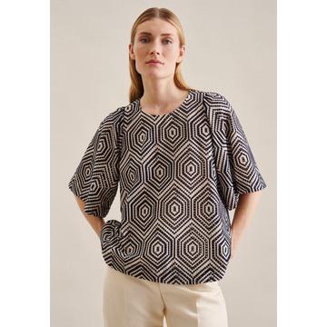 Shirtbluse Streifen Kurzarm Rundhals