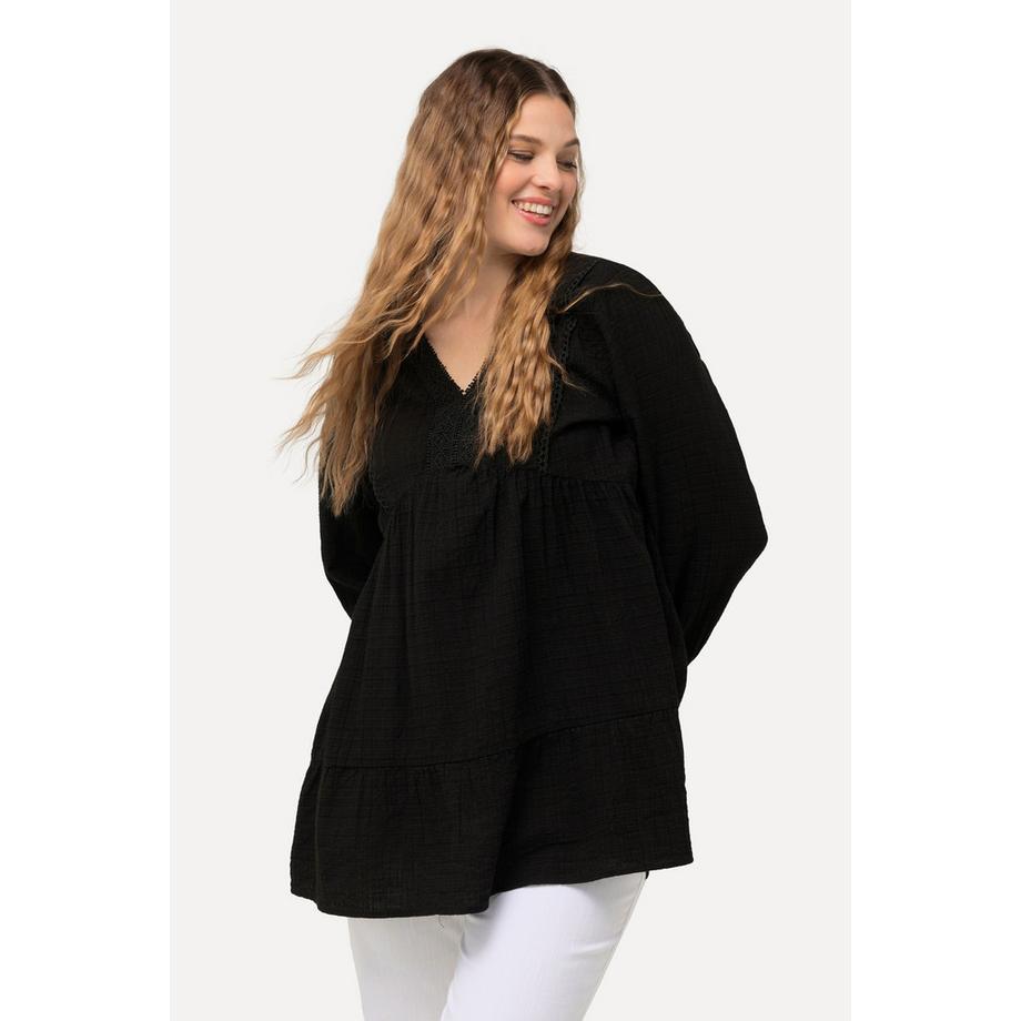 Ulla Popken Tunique dentelle ligne A encolure en V manches longues  