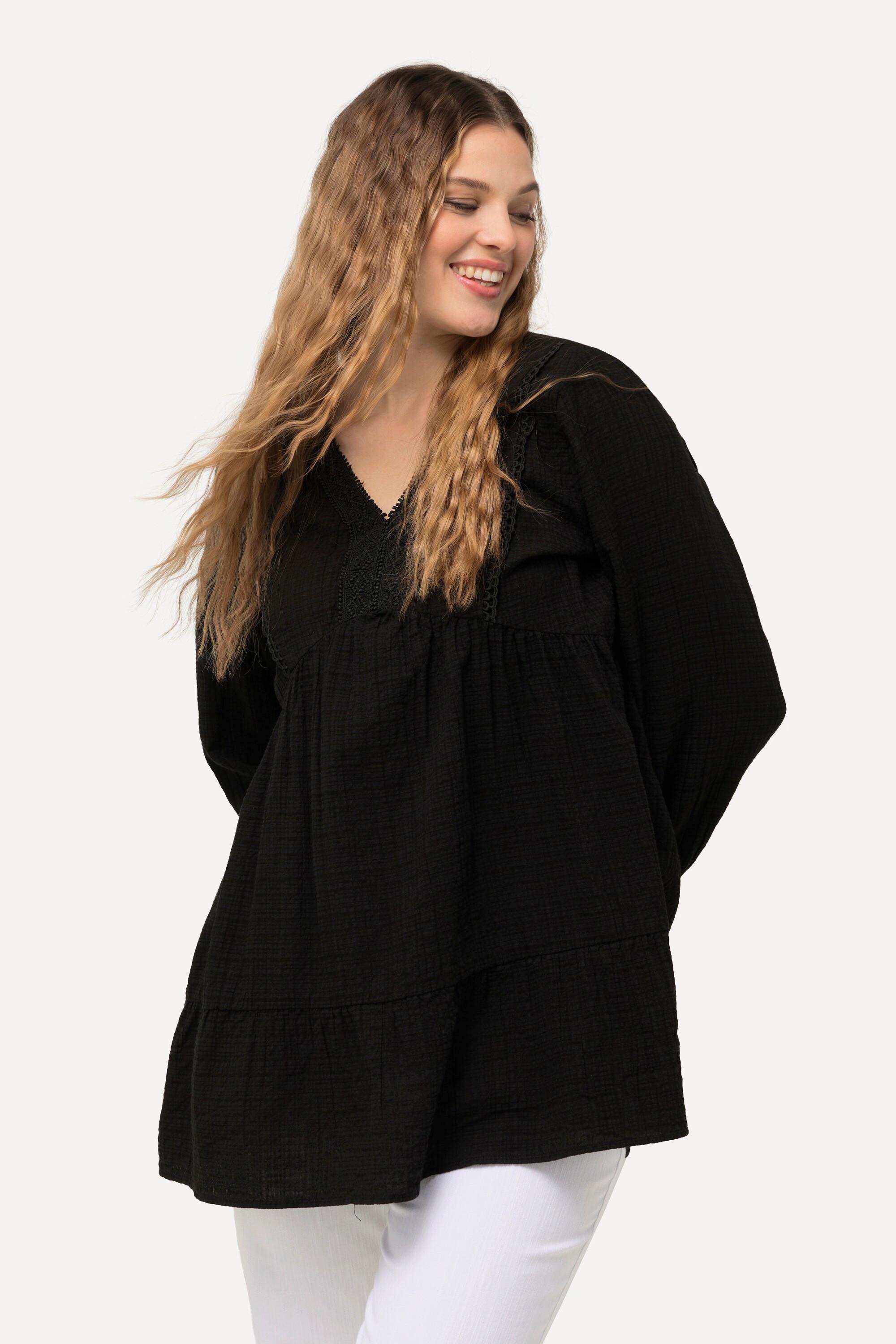 Ulla Popken Spitze A-Linie V-Ausschnitt Langarm Tunika  