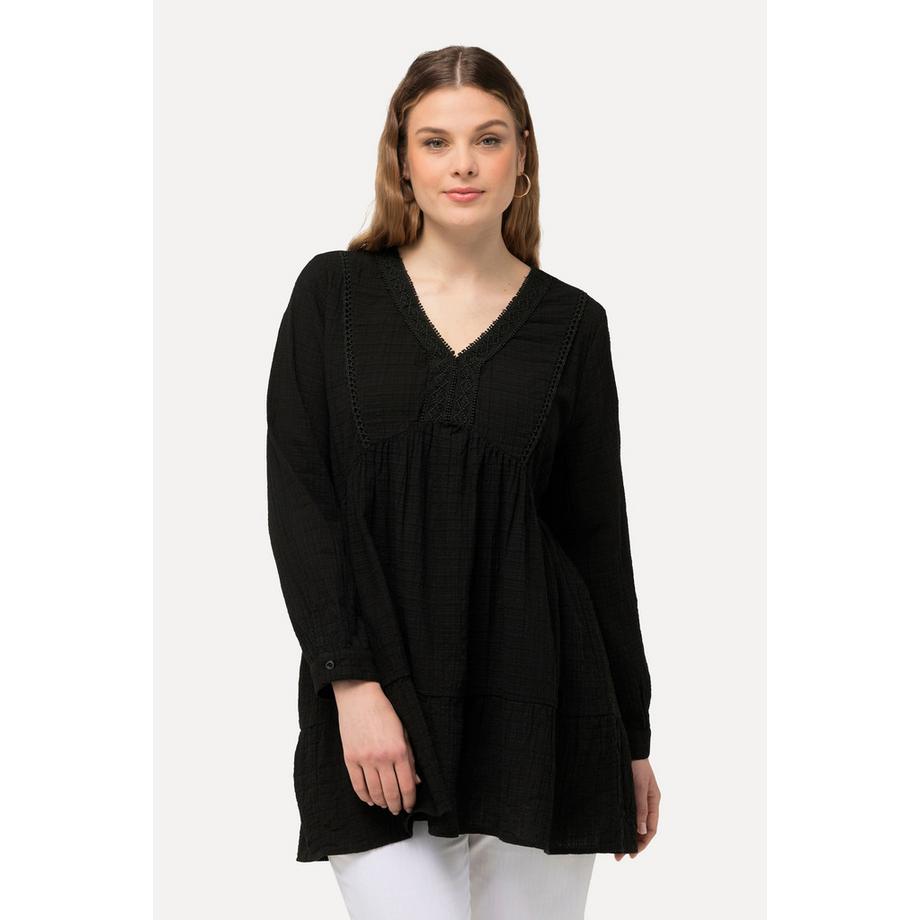 Ulla Popken Tunique dentelle ligne A encolure en V manches longues  