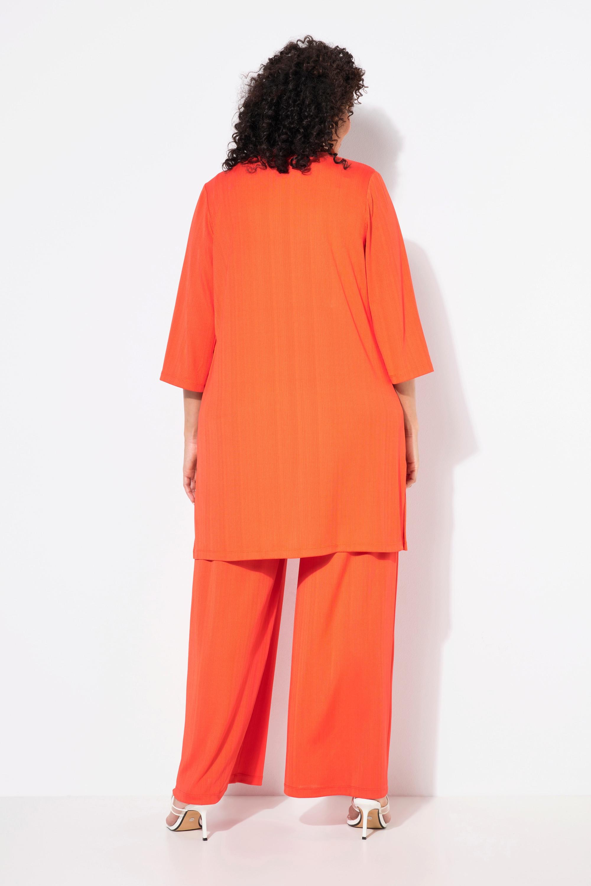 Ulla Popken Gilet long en jersey côtelé coupe ouverte encolure en V  