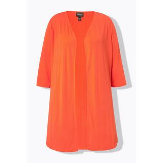 Ulla Popken Gilet long en jersey côtelé coupe ouverte encolure en V  