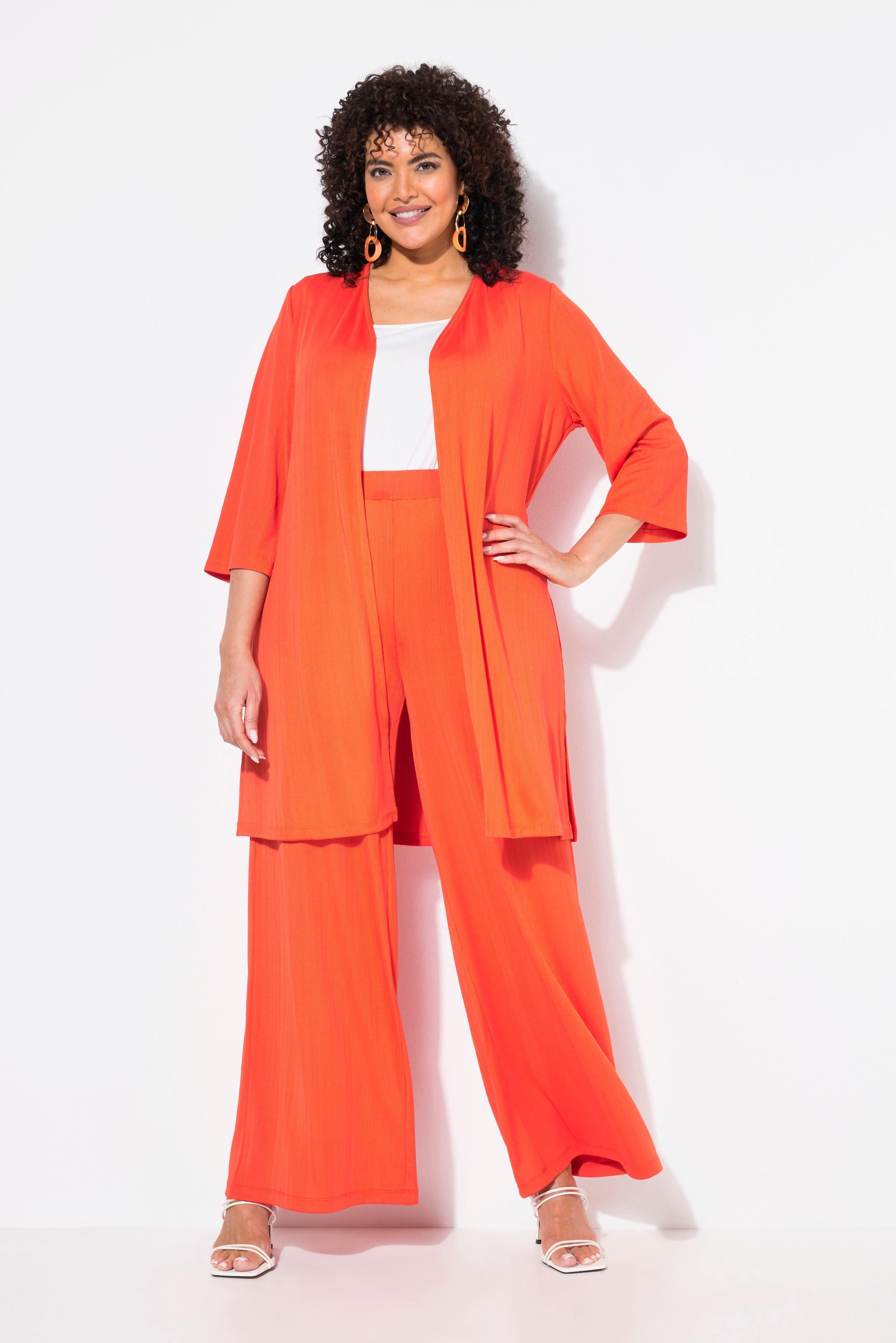 Ulla Popken Gilet long en jersey côtelé coupe ouverte encolure en V  