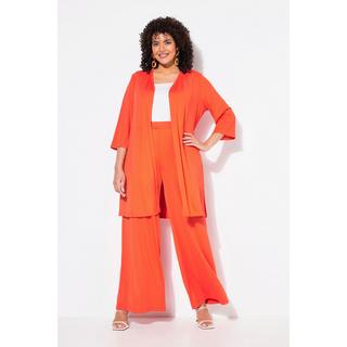 Ulla Popken Gilet long en jersey côtelé coupe ouverte encolure en V  