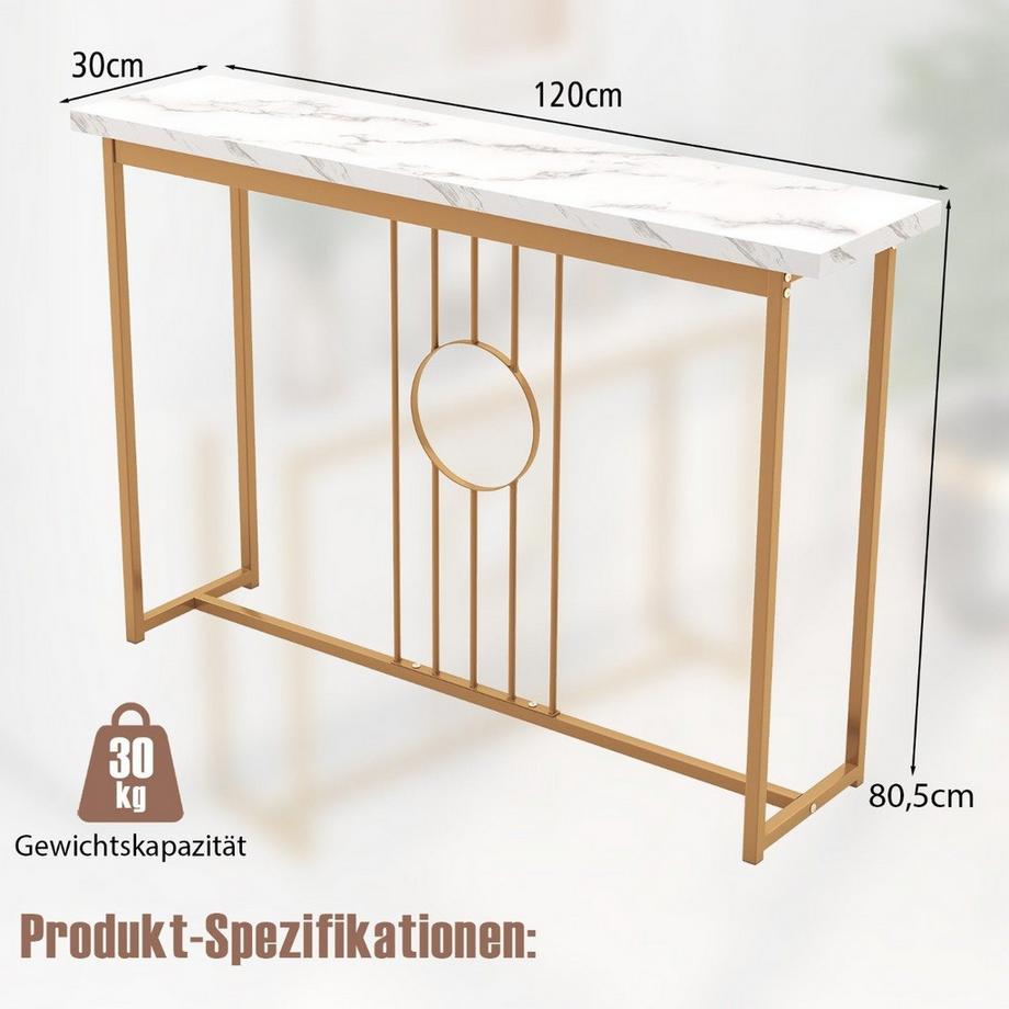 Northio Marmor Optik Konsolentisch mit Metallgestell & Verstellbaren Fußpolstern Schmaler Beistelltisch  