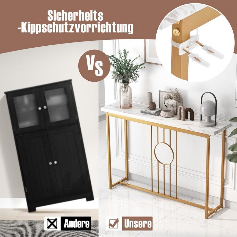 Northio Marmor Optik Konsolentisch mit Metallgestell & Verstellbaren Fußpolstern Schmaler Beistelltisch  