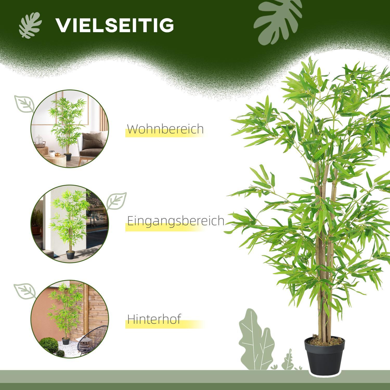 Pianta Artificiale Di Bambù HOMCOM 90 Cm - Con 504 Foglie Realistiche In PEVA, In Vaso Con Base In Cemento, Per Interni - 2