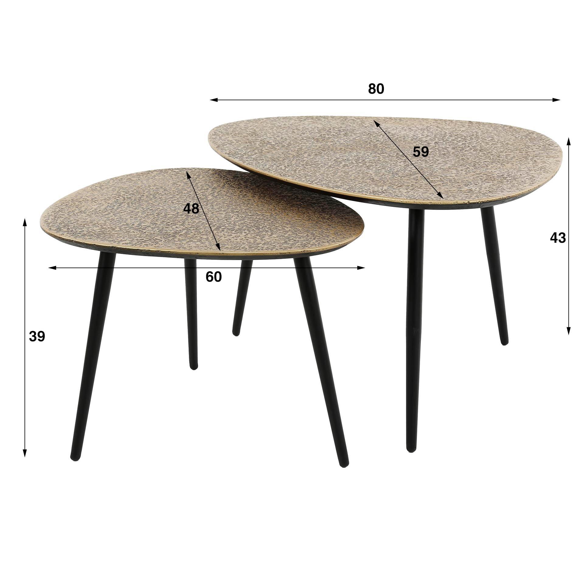 mutoni Table basse Triangle Métallique bronze antique (lot de 2)  