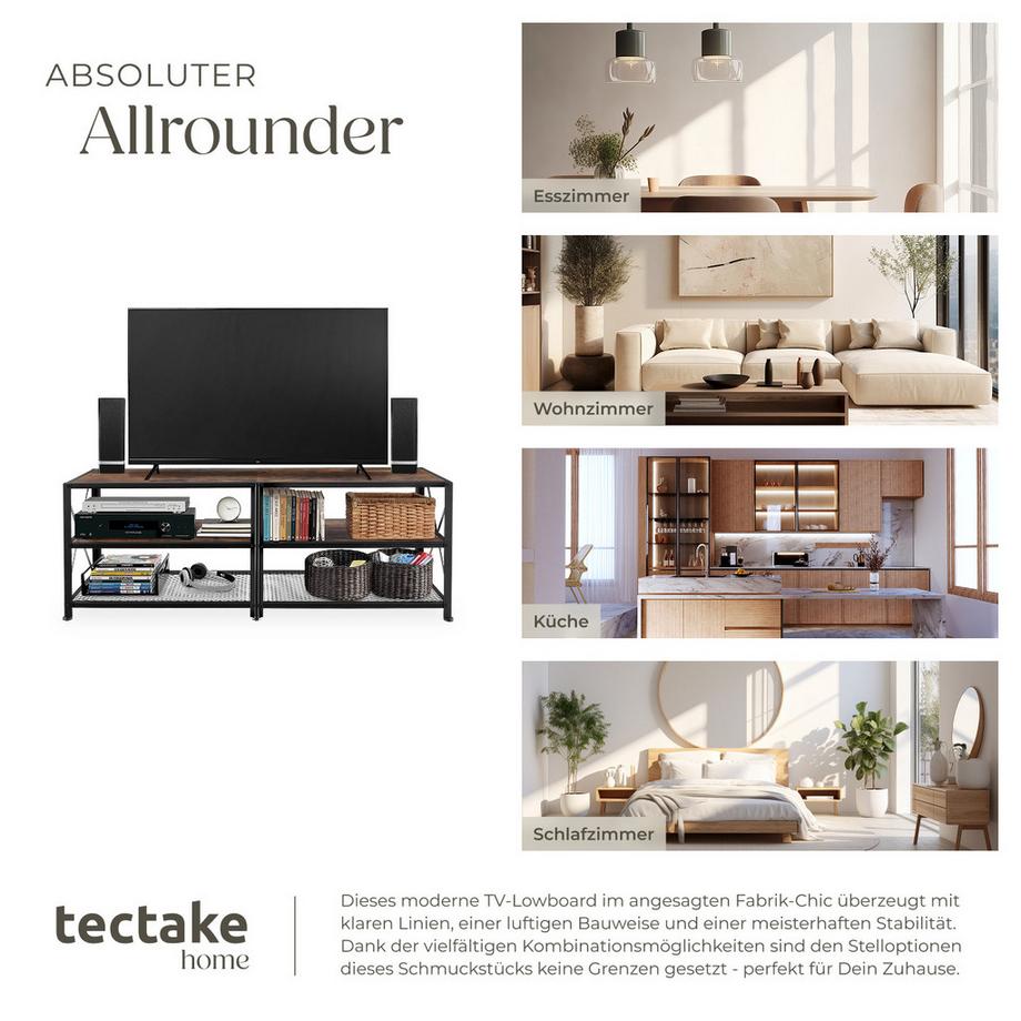 Tectake TV-Regal Chicago Industrial Style Holz und Stahl  