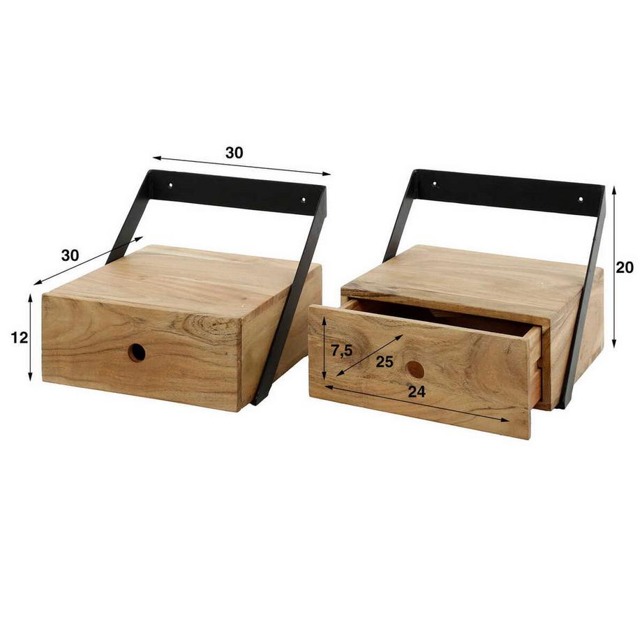 mutoni Table de nuit Strip acacia naturel (lot de 2)  