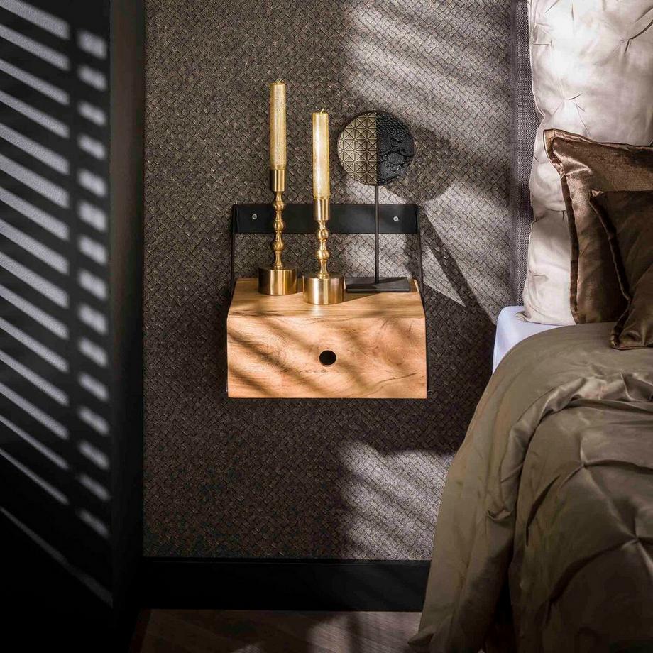 mutoni Table de nuit Strip acacia naturel (lot de 2)  