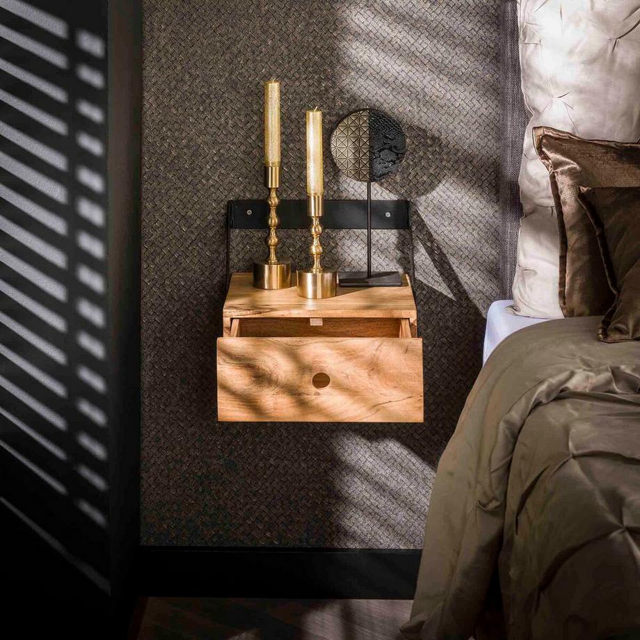 mutoni Table de nuit Strip acacia naturel (lot de 2)  