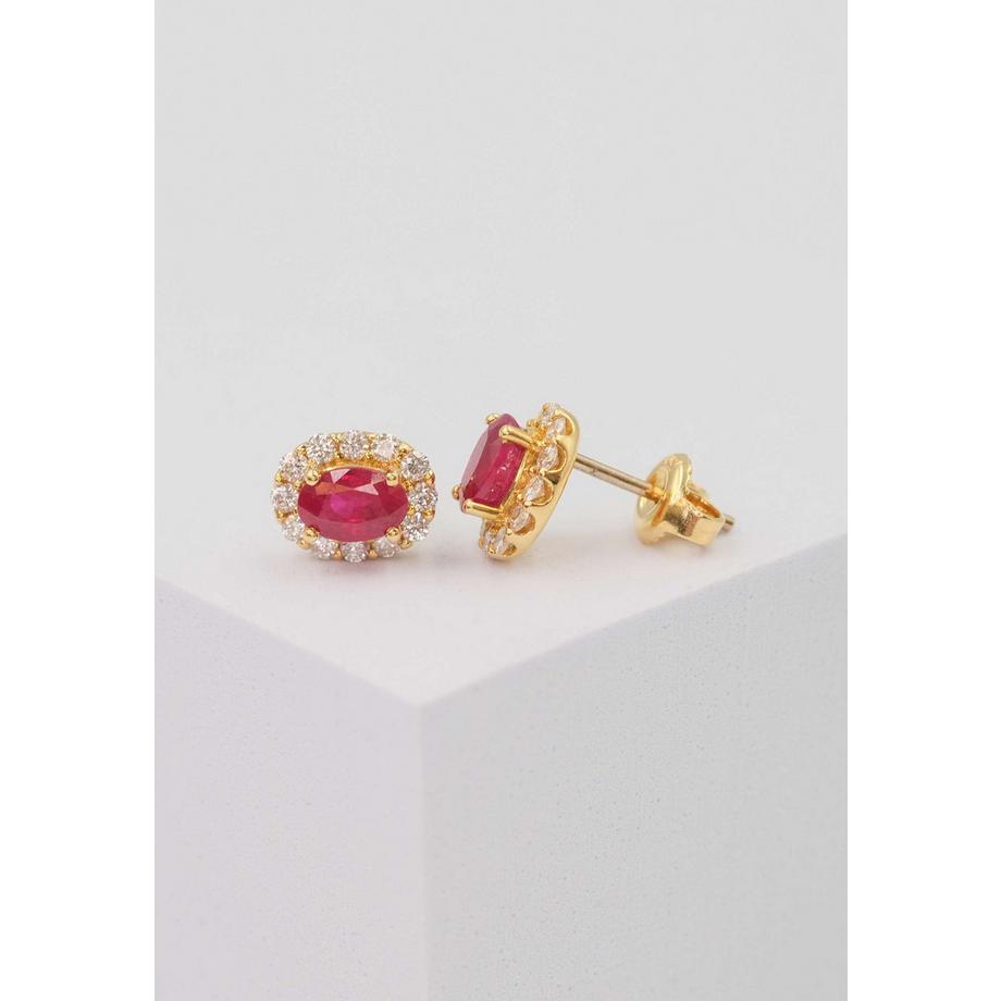 MUAU Schmuck  Ohrringe Gelbgold 750 Rubin 1.11.00ct. Brillanten 0.48ct. 10mm 