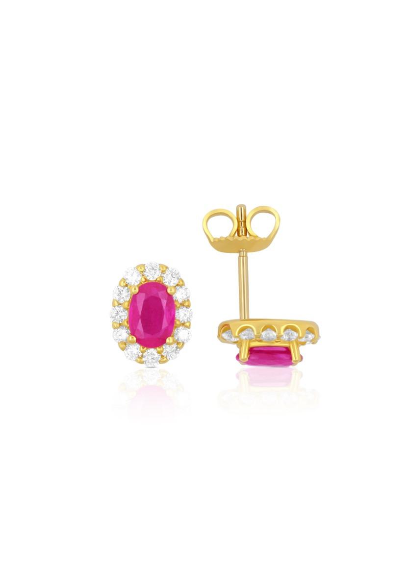 MUAU Schmuck  Clous d'oreilles or jaune 750 rubis 1.11.00ct. diamants 0,48ct. 10mm 