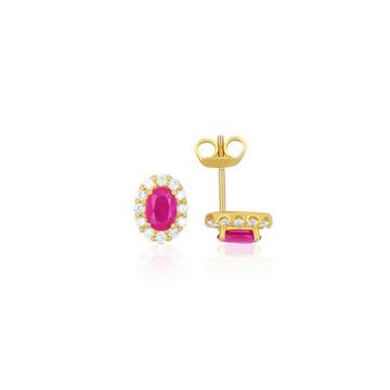 Clous d'oreilles or jaune 750 rubis 1.11.00ct. diamants 0,48ct. 10mm