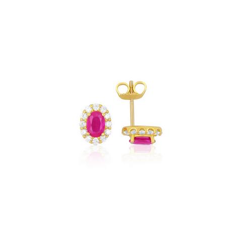 MUAU Schmuck  Clous d'oreilles or jaune 750 rubis 1.11.00ct. diamants 0,48ct. 10mm 