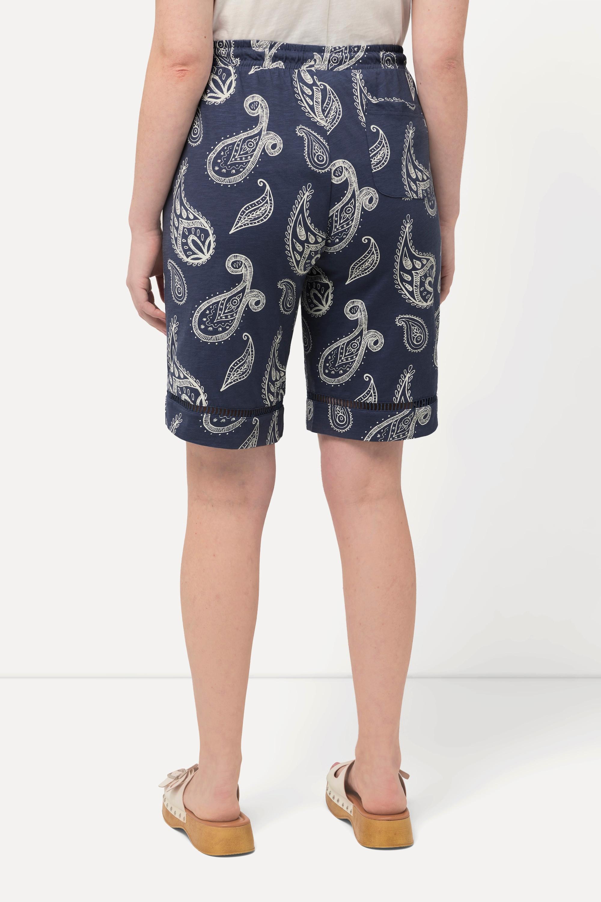 Ulla Popken  Shorts in jersey con Paisley, ricami traforati e cotone biologico 