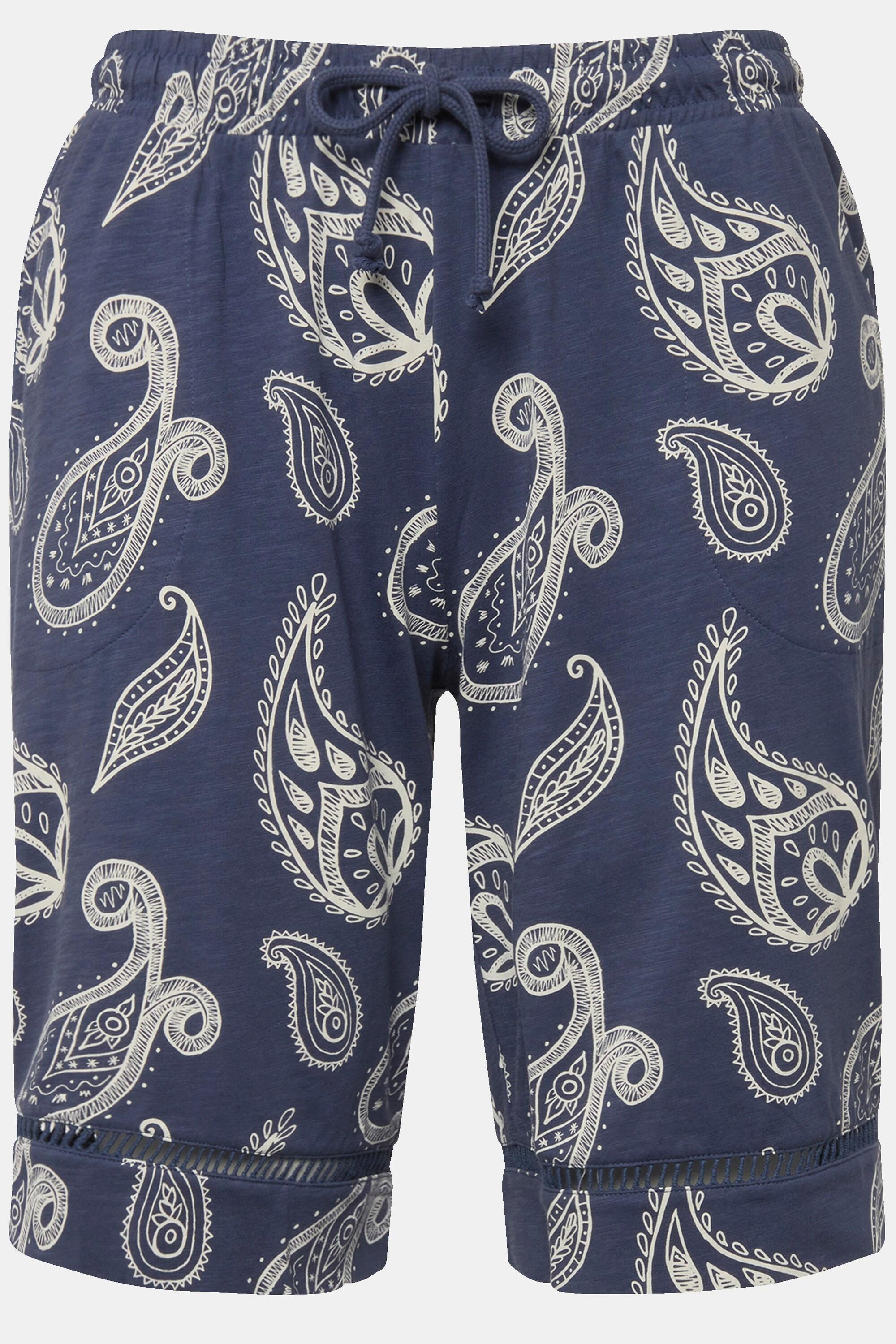 Ulla Popken  Shorts in jersey con Paisley, ricami traforati e cotone biologico 