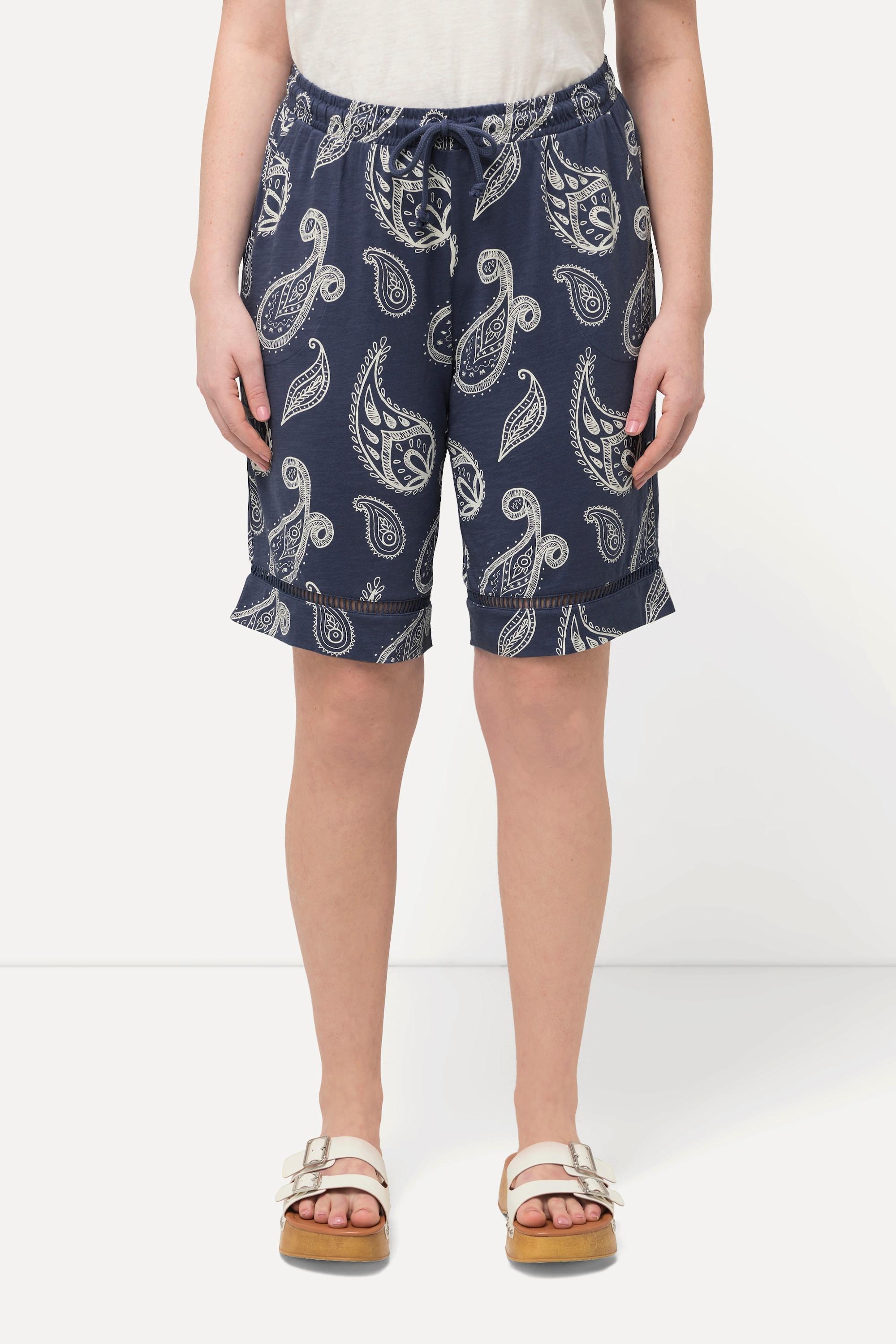 Ulla Popken  Shorts in jersey con Paisley, ricami traforati e cotone biologico 