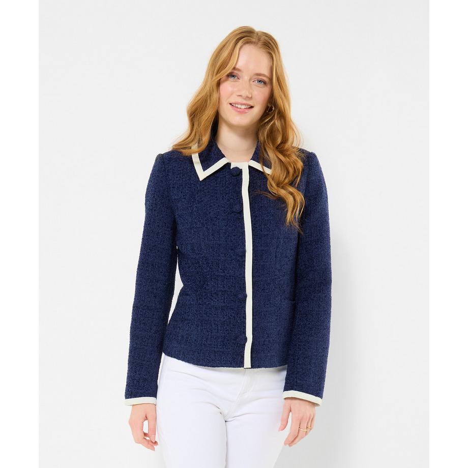 Einreihige Tweedjacke mit Kontrastbesatz