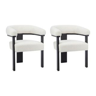 PASCAL MORABITO Stuhl mit Armlehnen 2er-Set - Bouclé-Stoff & Kautschukholz - Weiß & Schwarz - LIVELIA  