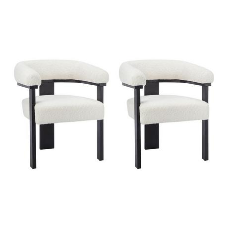 PASCAL MORABITO Stuhl mit Armlehnen 2er-Set - Bouclé-Stoff & Kautschukholz - Weiß & Schwarz - LIVELIA  