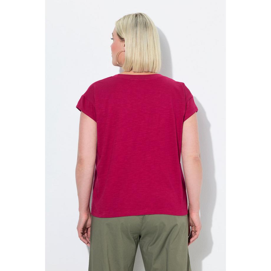 Ulla Popken Top Motivo Foglie Nodo Scollo Rotondo Maniche Corte  