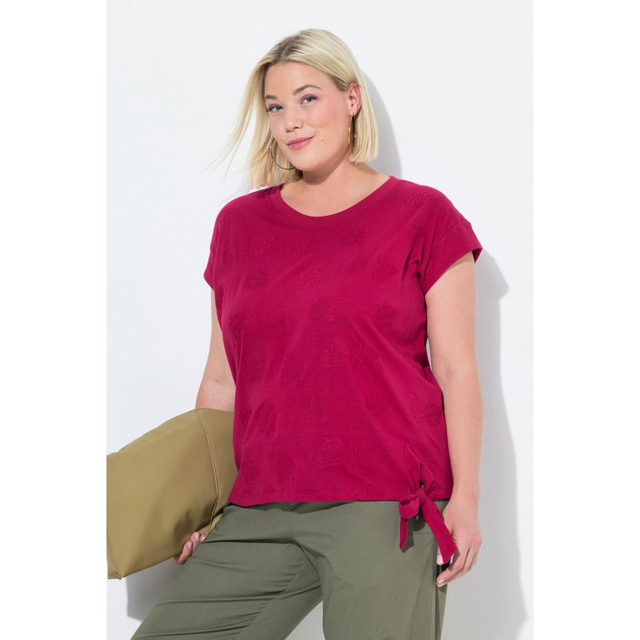 Ulla Popken Top Motivo Foglie Nodo Scollo Rotondo Maniche Corte  