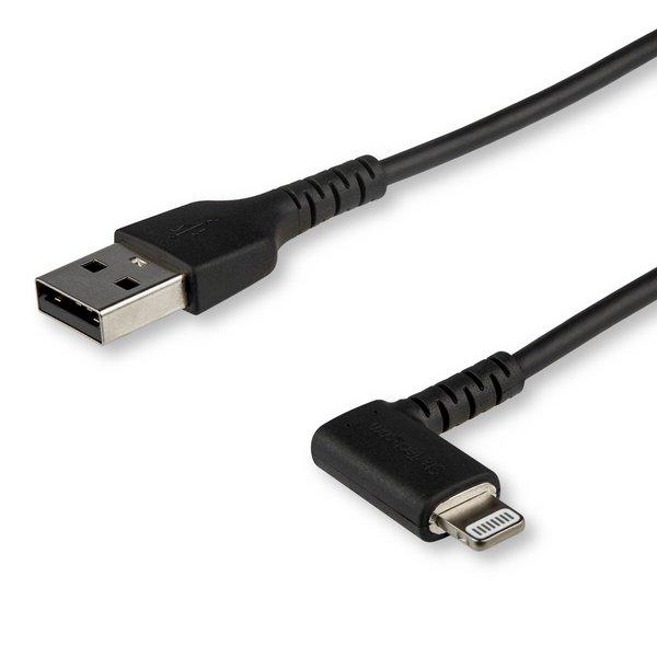 STARTECH.COM  Câble USB-A vers Lightning Noir Robuste 2m Coudé à 90° - Câble de Charge/Synchronisation USB Type A vers Lightning en Fibre Aramide Robuste et Résistante - Certifié Apple MFi - iPhone 