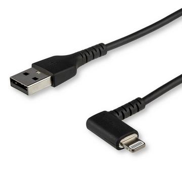 Câble USB-A vers Lightning Noir Robuste 2m Coudé à 90° - Câble de Charge/Synchronisation USB Type A vers Lightning en Fibre Aramide Robuste et Résistante - Certifié Apple MFi - iPhone