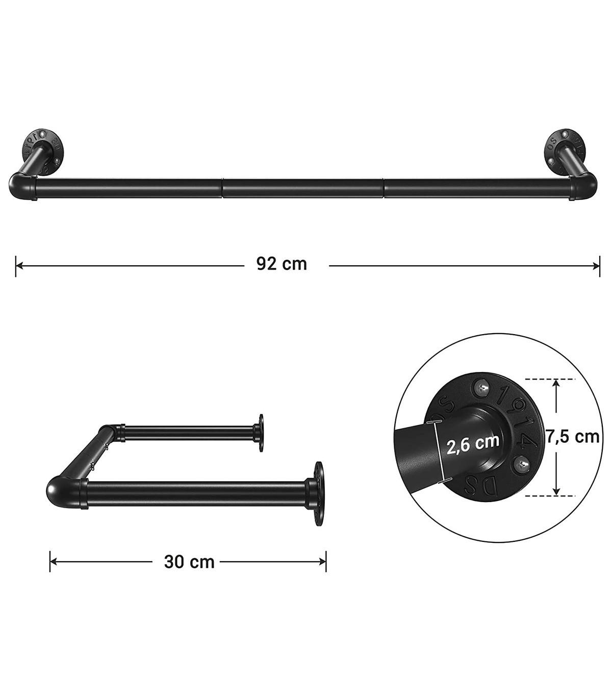 Calicosy Industrielle Wand-Kleiderstange, 60 kg Tragkraft, Schwarz  