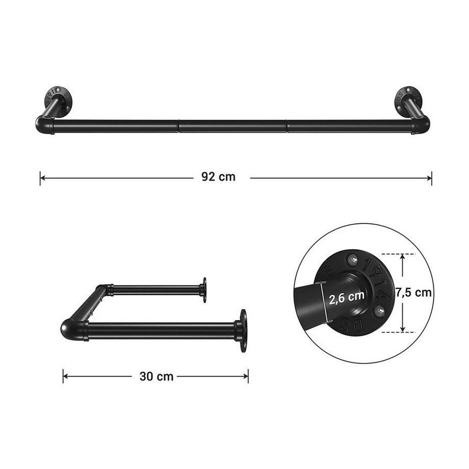 Calicosy Set di 2 appendiabiti neri per abbigliamento - L92 x P30 cm  