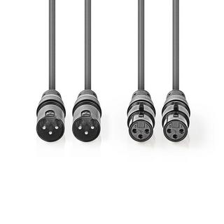 Nedis  Cavo audio bilanciato | 2x XLR 3-Pin Maschio | 2x XLR 3-Pin Femmina | Nichelato | 1,50 m | Rotondo | PVC | Grigio scuro | Custodia in cartone 