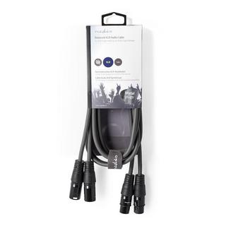 Nedis  Cavo audio bilanciato | 2x XLR 3-Pin Maschio | 2x XLR 3-Pin Femmina | Nichelato | 1,50 m | Rotondo | PVC | Grigio scuro | Custodia in cartone 