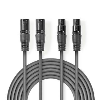 Nedis  Cavo audio bilanciato | 2x XLR 3-Pin Maschio | 2x XLR 3-Pin Femmina | Nichelato | 1,50 m | Rotondo | PVC | Grigio scuro | Custodia in cartone 
