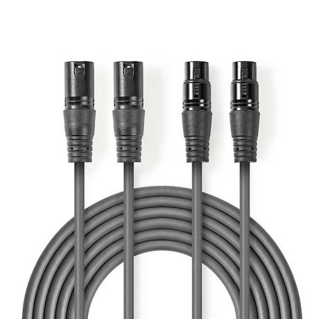 Nedis  Cavo audio bilanciato | 2x XLR 3-Pin Maschio | 2x XLR 3-Pin Femmina | Nichelato | 1,50 m | Rotondo | PVC | Grigio scuro | Custodia in cartone 