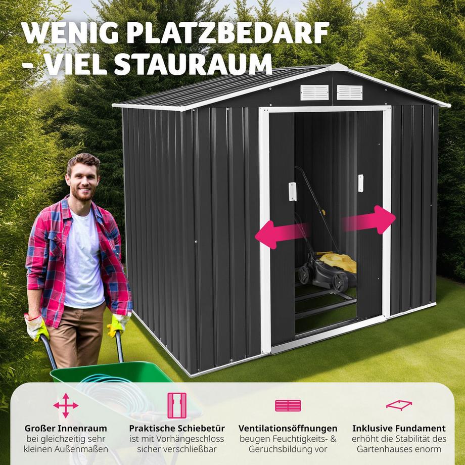 Tectake  Gartenhaus mit Satteldach  aus Stahl mit Fundament 