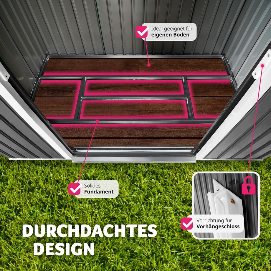 Tectake  Gartenhaus mit Satteldach  aus Stahl mit Fundament 