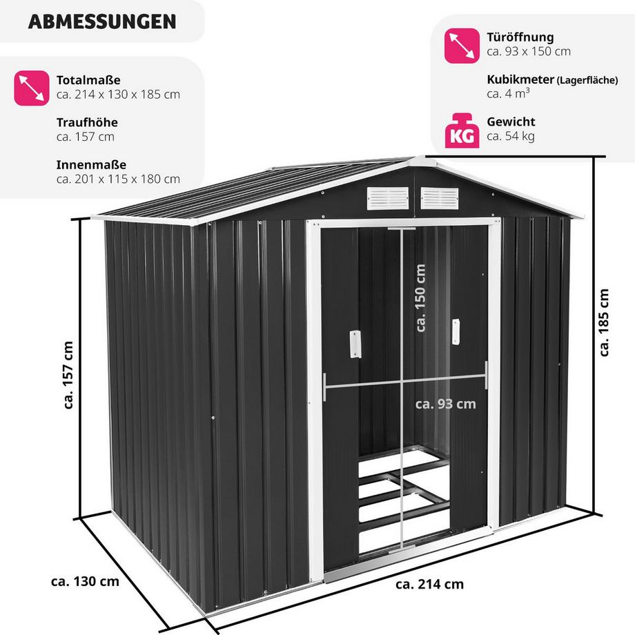 Tectake  Gartenhaus mit Satteldach  aus Stahl mit Fundament 