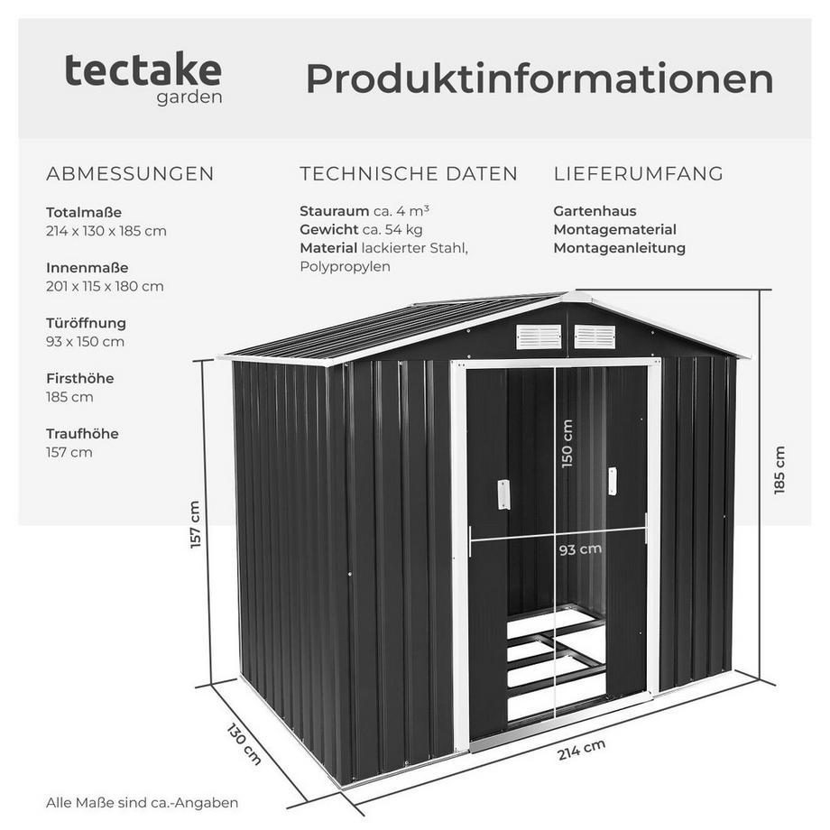 Tectake  Abri de jardin métal 2,7 m² toiture 2 pans  en tôle d'acier 