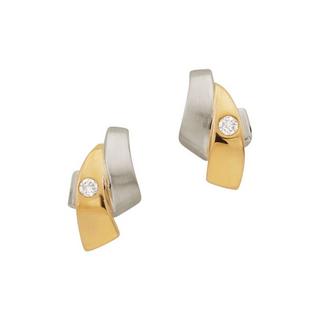 MUAU Schmuck  Ohrstecker Bicolor Gelb-/Weissgold 750 Diamant 0.03ct. 10x6mm 